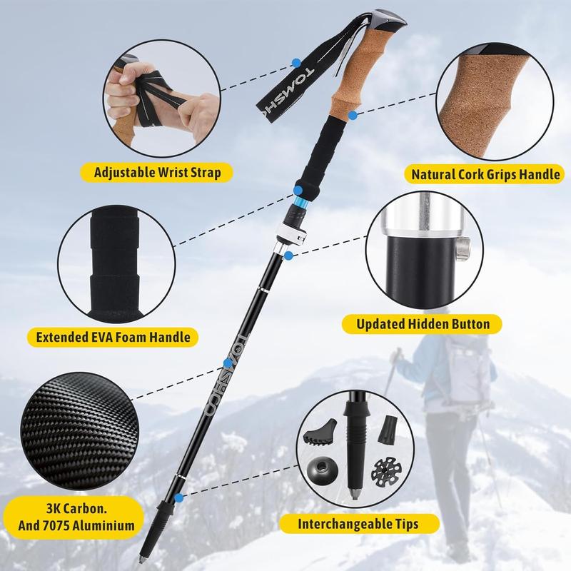 Hamoluxi 2pc Hiking Poles Trekking Poles Collapsible, Ultralight Folding Hiking Stick with Quick Lock System Walking Sticks