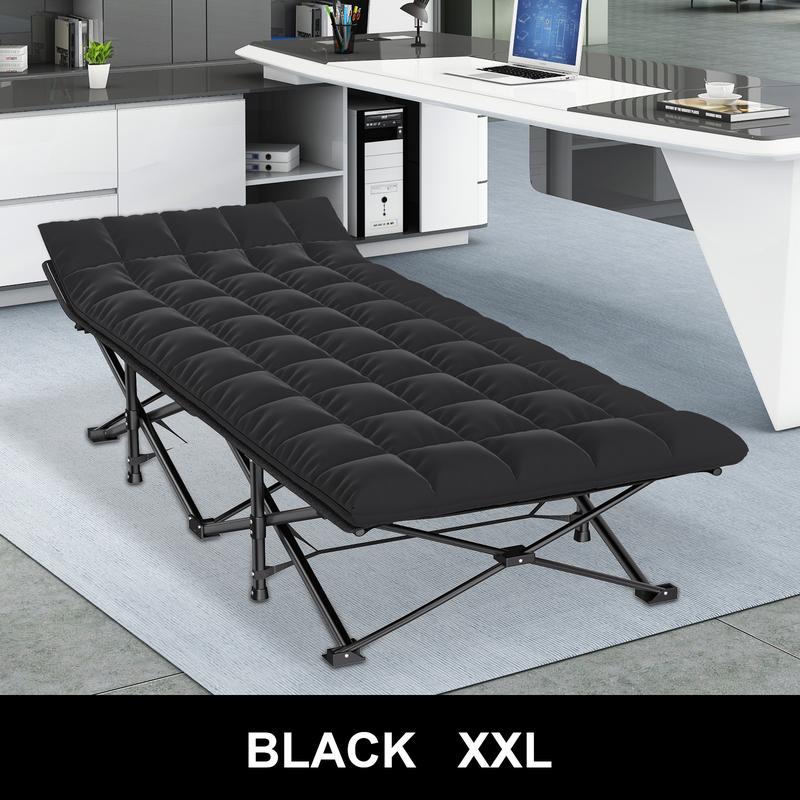 Foldable camping bed with mattress black, up to 500 lbs, camping bed for sleeping, camping bed for adults, portable travel camping mattress for home office beach garden fishing, XXL