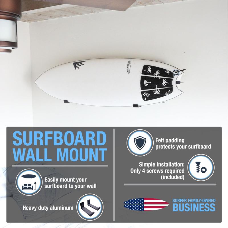 Ho Stevie! Surfboard Wall Mount - Strong Racks Hold Any Size Surfboard - Easy To Install (Hardware Included) - Felt Padding Protects Your Surfboard