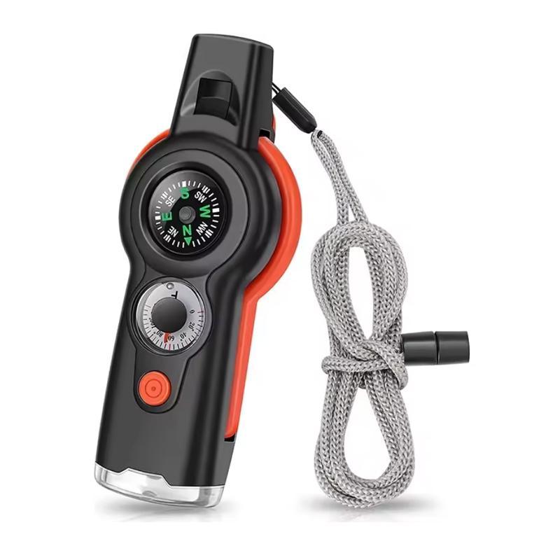 7 in 1 Multifunctional Outdoor Temperature Meter, Emergency Whistle with Lanyard, Safety Compass, Camping Hike Rescue Signal, Survival Whistle, Christmas Gift