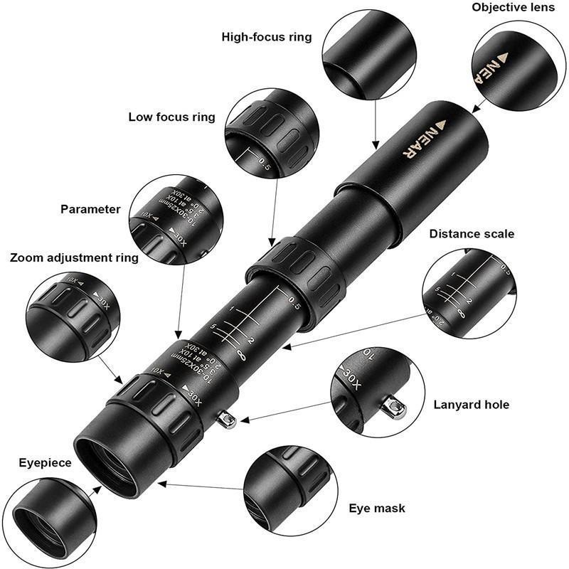 Portable 10-300x40 Monocular Telescope, 4K High Definition Telescopic Telescope, Outdoor Camping Hunting Travel Telescope