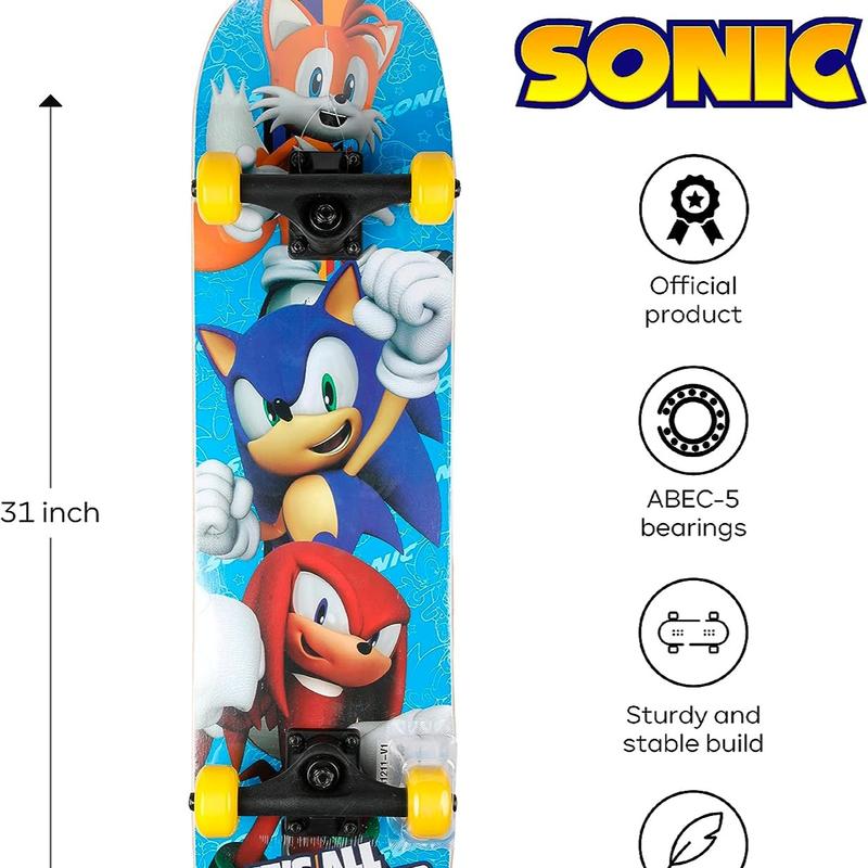 Sonic The Hedgehog Character Skateboards - Cruiser Skateboard with ABEC 5 Bearings, Durable Deck, Smooth Wheels (Choose from Sonic, Knuckles, Tails)