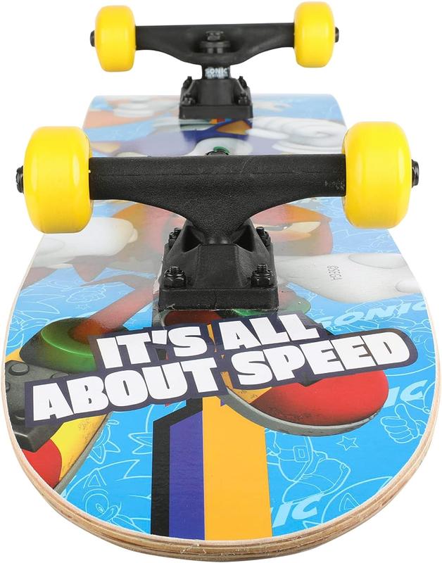 Sonic The Hedgehog Character Skateboards - Cruiser Skateboard with ABEC 5 Bearings, Durable Deck, Smooth Wheels (Choose from Sonic, Knuckles, Tails)