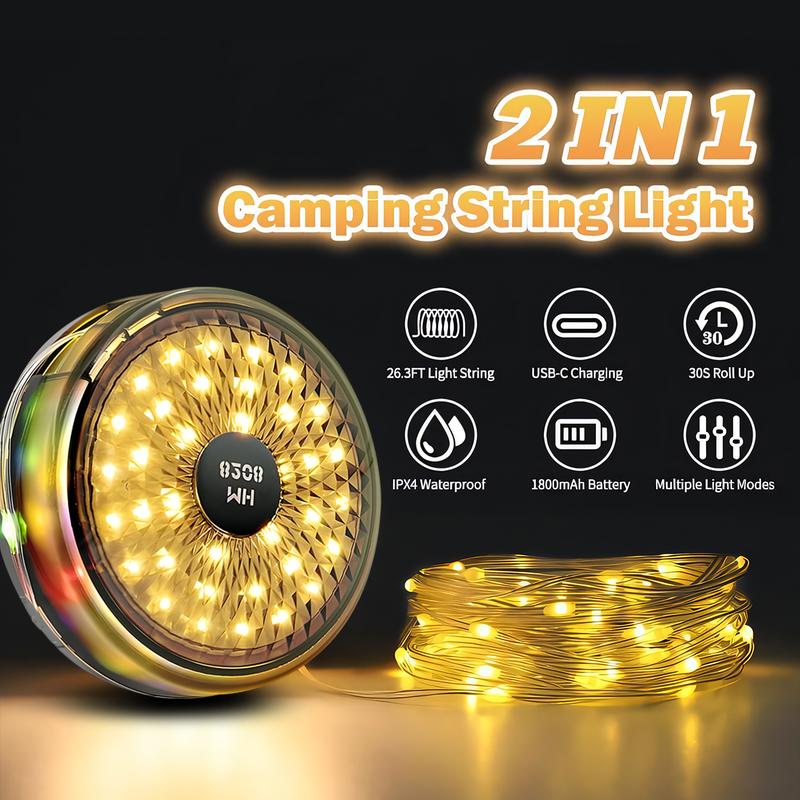 4 in 1 8 Models Retractable String Lights Outdoor 32.8 FT  Camping String light for Holiday Christmas Decoration