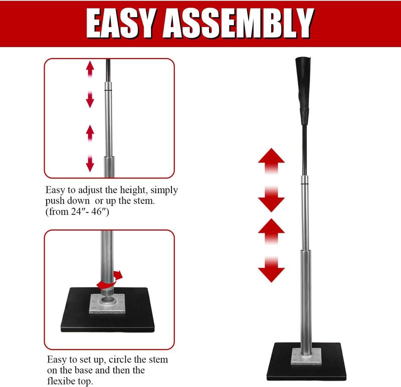 Baseball Batting Tee - Professional Hitting Tee for Baseball Softball with Ultra- Flexible Rubber Top - Easy Height Adjustment 24-46 inch (Heavy Weight Base)