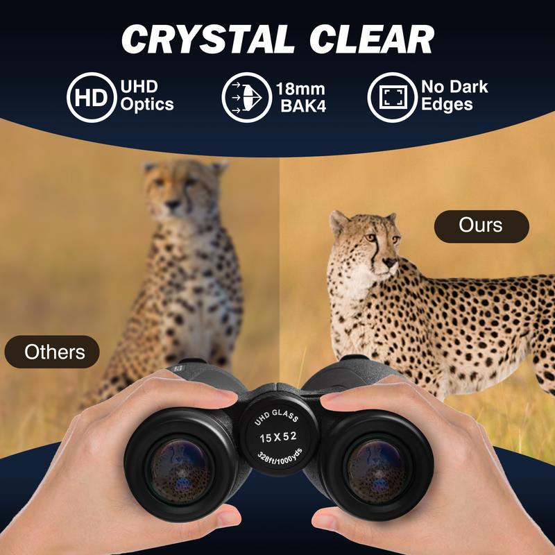 15x52 UHD Binoculars for Adults High Powered with Phone Adapter, Lens Pen, Quick Release Straps - Binoculars for Bird Watching