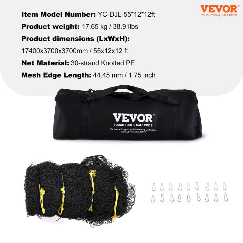 VEVOR Baseball Batting Netting, Professional Softball Baseball Batting Hitting Training Net, Practice Portable Pitching Cage Net with Door & Carry Bag, Heavy Duty Enclosed PE Netting, 55FT (NET ONLY)