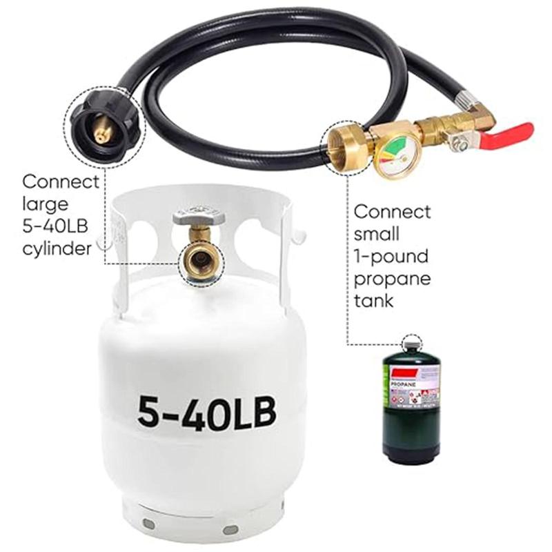 36 Inch Propane Gas Tank Adapter with Pressure Gauge, High Pressure Camping Bbq Grill Adapter, Easy To Use, Gas Tank Adapter Connector with Switch Control Valve, Camping Accessories, Christmas Gift