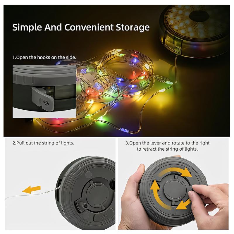 4 in 1 8 Models Retractable String Lights Outdoor 32.8 FT  Camping String light for Holiday Christmas Decoration