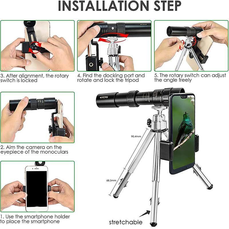 Portable High Magnification Monocular Telescope, High Definition Monocular Telescope with Tripod & Phone Holder, Outdoor Camping & Hiking Equipment