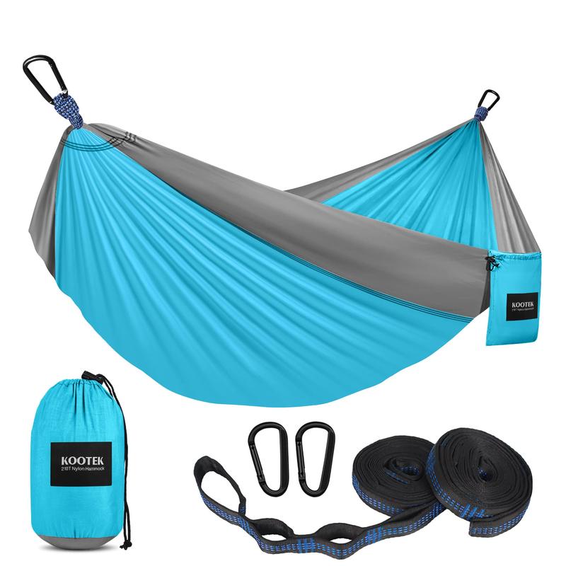 Camping hammock. Essential camping gear. Lightweight, portable. Double single. With straps. For outdoors.