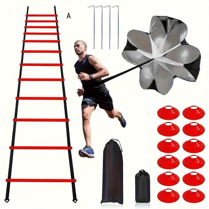 Soccer Agility Training Equipment Set, 1 Set Agility Ladder & Running Parachute & Soccer Cone, Professional Soccer Speed Training Equipment