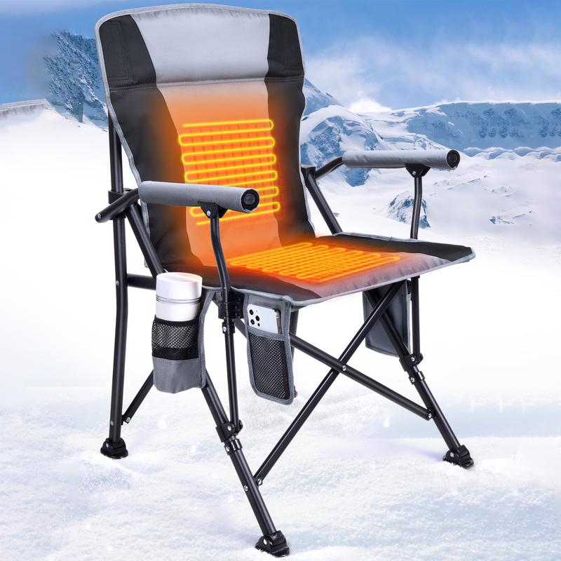 2024 Heated Camping Chair for Adults, Heats Back and Seat, 3 Heat Levels, Fully Padded Heated Folding Chair for Outdoor Sports, Battery NOT Included