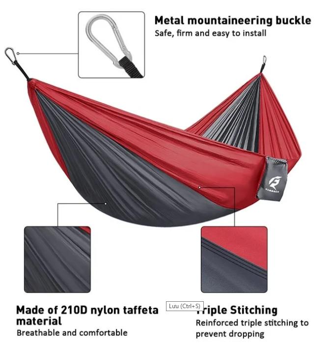 Hammock Portable Single Camping Hammock, Support 330lbs, Red Gray