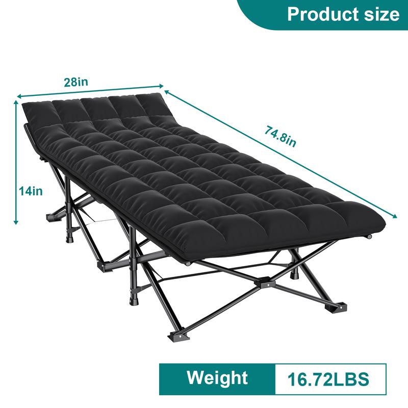 Foldable camping bed with mattress black, up to 500 lbs, camping bed for sleeping, camping bed for adults, portable travel camping mattress for home office beach garden fishing, XXL