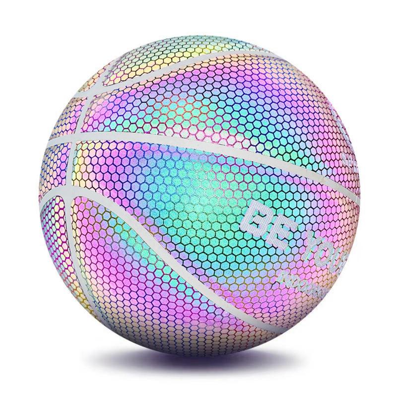 Holographic Reflective Basketball, 1 Set Glowing Luminous Indoor Outdoor Leather Basketball with Pump & Net & Ball Needles, Gift for Boys Girls Men Women