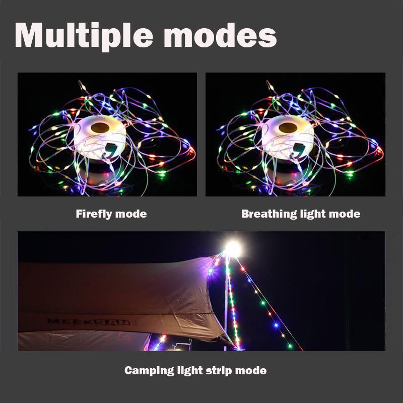 Colorful Outdoor String Light, Portable Outdoor String Light, Durable Tent Light, Rechargeable LED Camping Lantern for Outdoor Tent Hiking Decor, Christmas Gift
