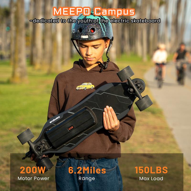 MEEPO Campus Electric Skateboard with Remote，4 Speed Controler,Durable Maple Deck, 15.5 MPH Top Speed, 10KM Range for Teens Beginners