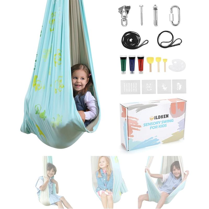 Wildken Sensory Swing Indoor Outdoor, DIY Graffiti Therapy Swing, Two-Tone Swing Hammock with Autism, Double Layer 100% Cotton Sensory Joy Therapy Swing