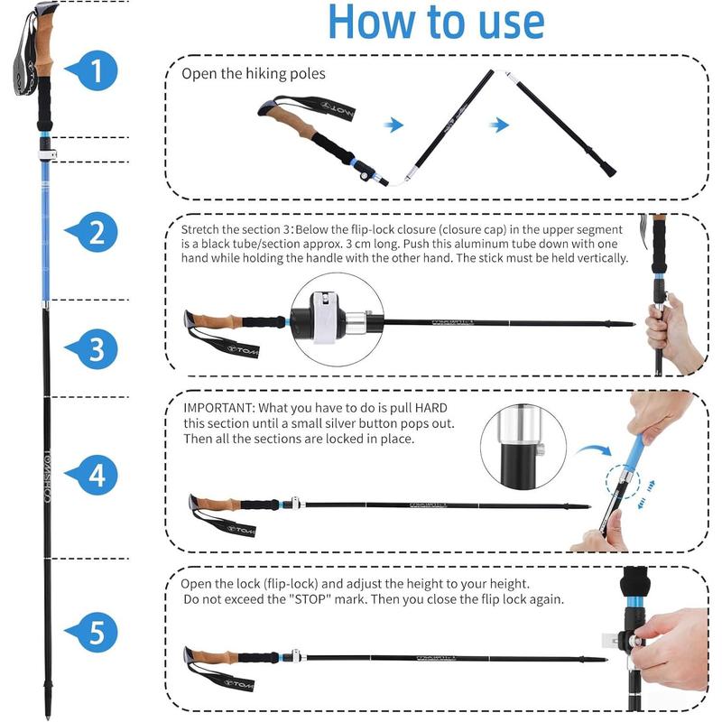 Hamoluxi 2pc Hiking Poles Trekking Poles Collapsible, Ultralight Folding Hiking Stick with Quick Lock System Walking Sticks