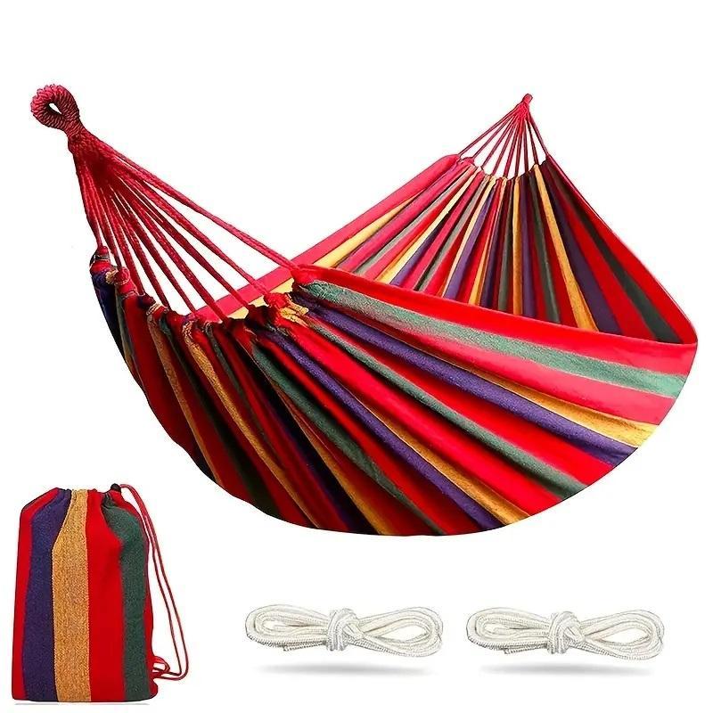 Colorful Stripes Hammock with Carrying Bag, Durable Outdoor Hammock, Easy-to-set-up Hammock for Camping & Backyard Relaxation