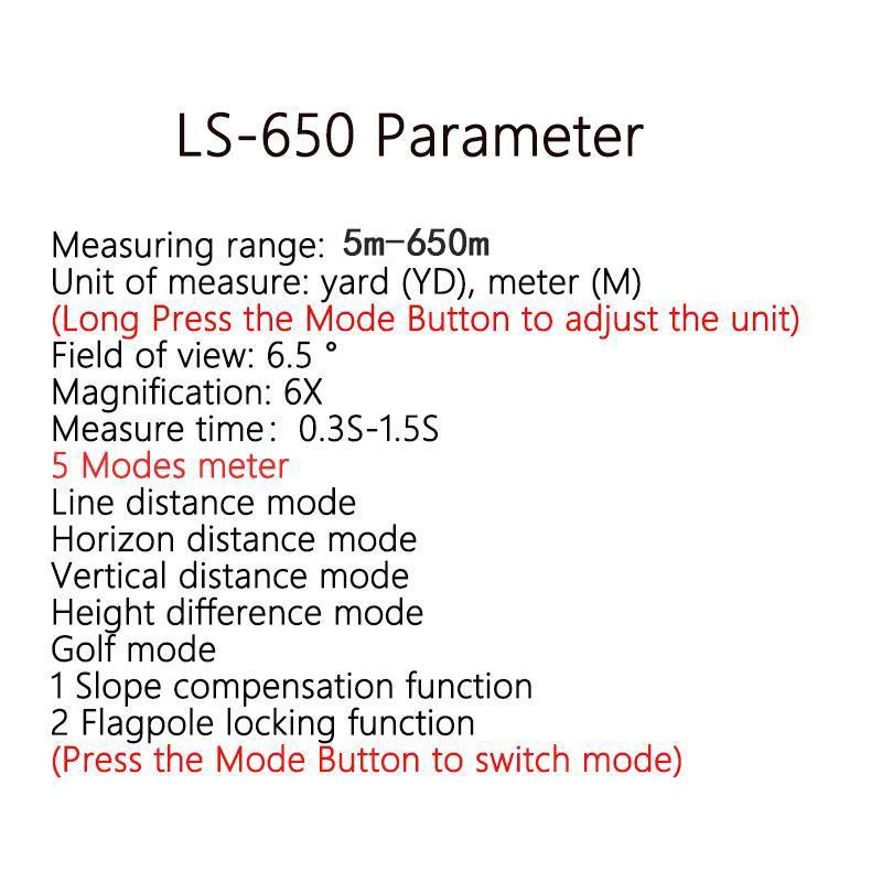 Laser Rangefinder, 650m Golf Distance Meter with 5 Modes, Outdoor Laser Rangefinder for Hiking Hunting, Measuring Tools