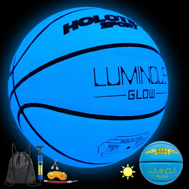 Blue Basketball Glow in The Dark, Cool Glowing Indoor Outdoor Luminous Leather Basketball Size 5, Size 6, Size 7 for Youth, Women, Men (with Pump) womens  hoops