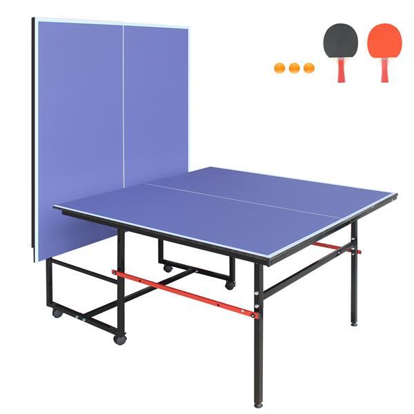 8ft Mid-Size Table Tennis Table Foldable & Portable Ping Pong Table Set for Indoor & Outdoor Games with Net, 2 Table Tennis Paddles and 3 Balls