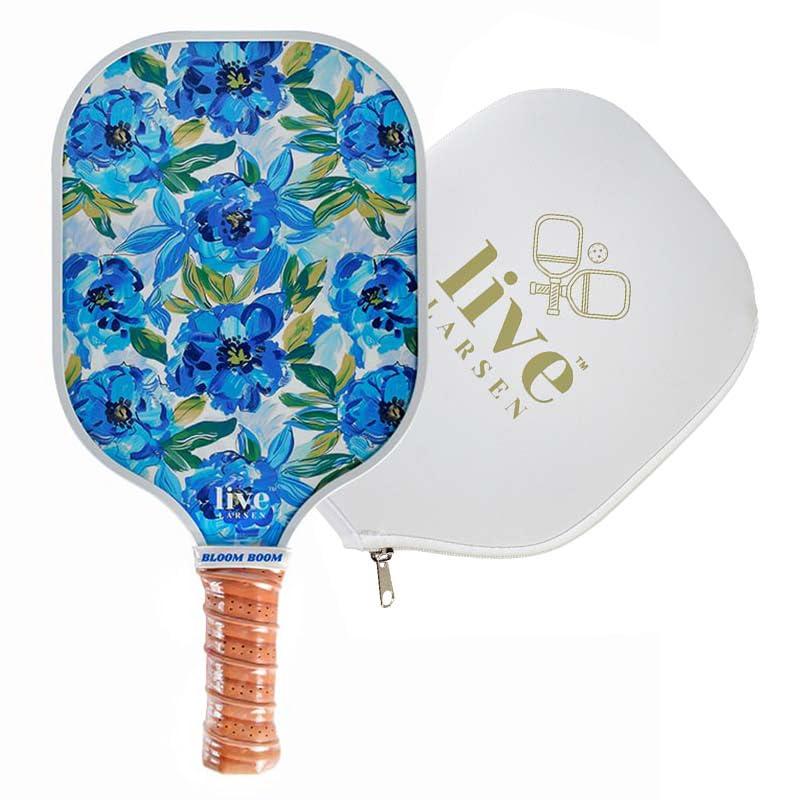 Live Larsen Premium Blue Pickleball Paddle Racket - Honeycomb Core - Large Sweet Spot -Awesome Pop & Spin - Sweatproof Grip - Free Cover - Women - Kids - Great (Bloom Boom)