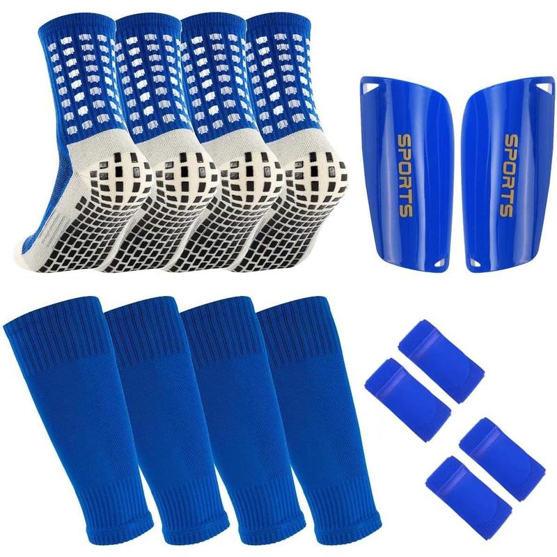 2 Pairs Soccer Socks for Men, 2 Pairs Shin Sleeves, 1 Pack of Shin Guards, and 4 Shin Straps - Complete Soccer Game Set, 9 Pieces Total.