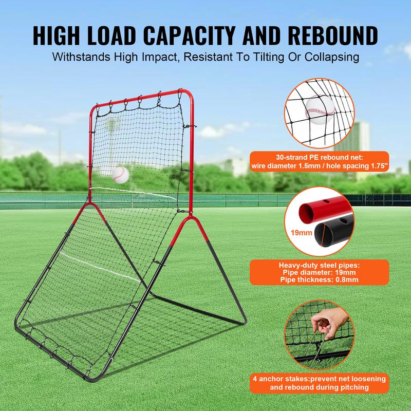 VEVOR Baseball And Softball Rebounder Net, 3 x 4.5 ft PitchBack Baseball Pitching Nest, 3-Way Baseball, Softball Pitchback Net, Fielding Trainer, Bounce Back Net for Fielding Throwing Practice