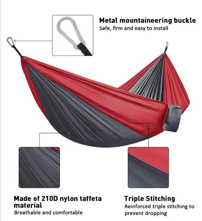 Hammock Portable Single Camping Hammock, Support 330lbs, Red Gray