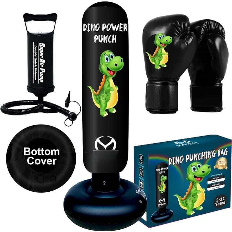 2024 Upgraded 5-in-1  Punching Bag Set - Inflatable Boxing Bag  with Instant Bounce , Gloves, Air Pump, Protective Base Cover & Funnel, Gift for Boys  3-12