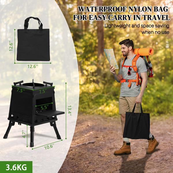 Camping Wood Stove, 18.3in Portable Folding Wood Burning Stove, Alloy Steel Stove for Hiking, Outdoor Survival Stove Emergency for Picnic, Cooking Outside BBQ fire pit