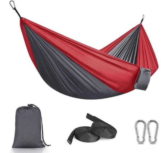 Hammock Portable Single Camping Hammock, Support 330lbs, Red Gray