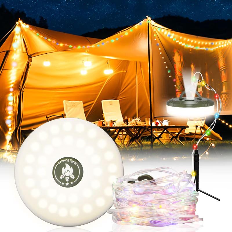 2 in 1 Rechargeable Camping String Light, Outdoor String Light with 8 Lighting Modes, Portable Outdoor String Lights for Outdoor Camping, Decorative Lamp