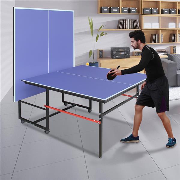 8ft Mid-Size Table Tennis Table Foldable & Portable Ping Pong Table Set for Indoor & Outdoor Games with Net, 2 Table Tennis Paddles and 3 Balls