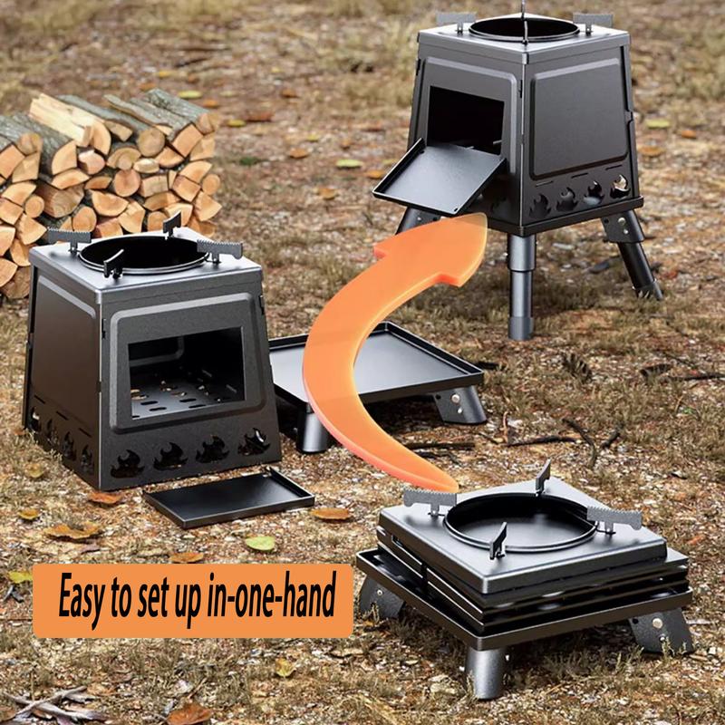 Camping Wood Stove, 18.3in Portable Folding Wood Burning Stove, Alloy Steel Stove for Hiking, Outdoor Survival Stove Emergency for Picnic, Cooking Outside BBQ fire pit