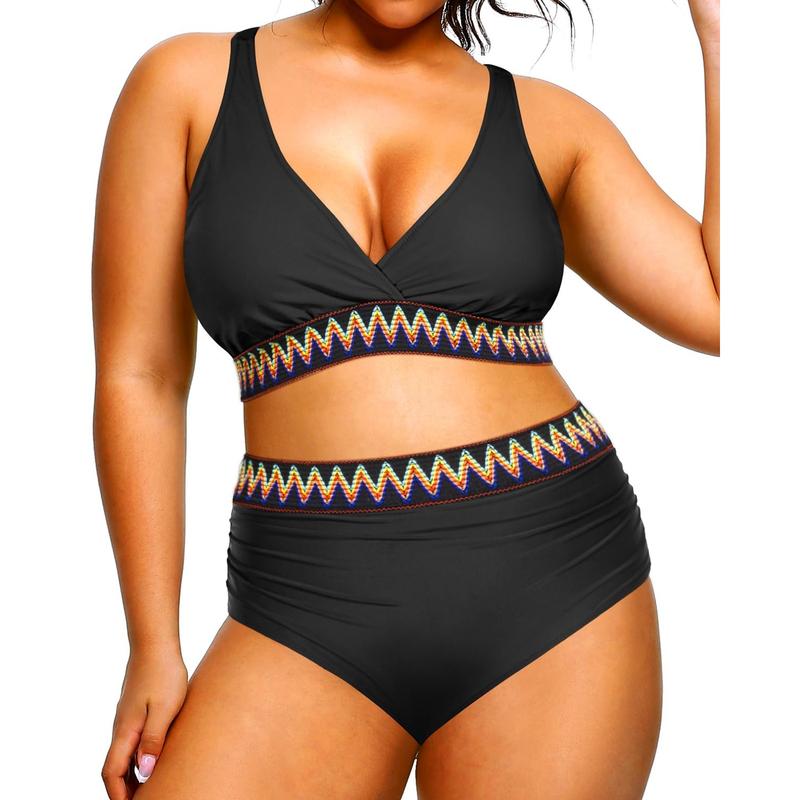 Yonique Womens Plus Size Two Piece Bikini High Waisted Bathing Suit Tummy Control Swimsuit