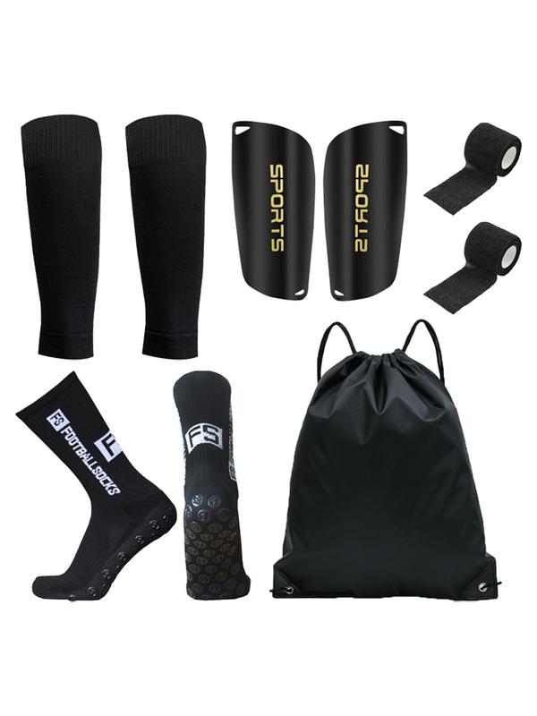 Professional Football Training Set, Letter Print Sports Socks & Shin Guard & Calf Sleeve & Athletic Tape & Backpack, Sports Soccer Training Set, Athletic Tape, Sports Accessories for Soccer Training