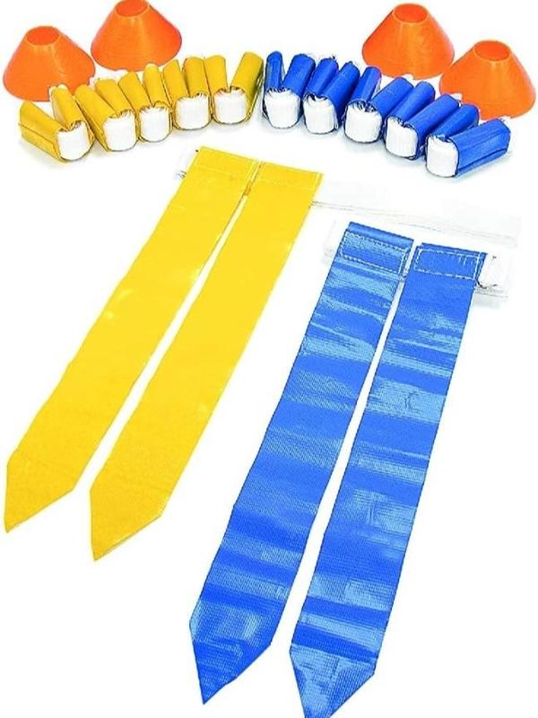 10 Man Flag Football + End Zone Pylons, Complete Indoor & Outdoor Training Set