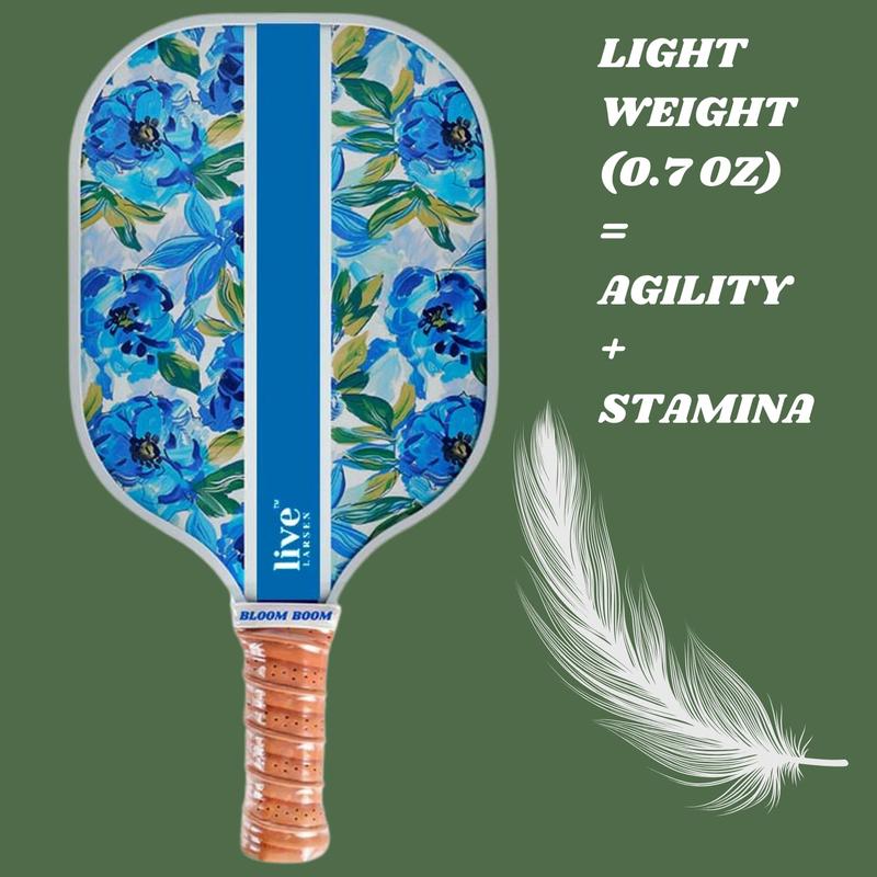 Live Larsen Premium Blue Pickleball Paddle Racket - Honeycomb Core - Large Sweet Spot -Awesome Pop & Spin - Sweatproof Grip - Free Cover - Women - Kids - Great (Bloom Boom)