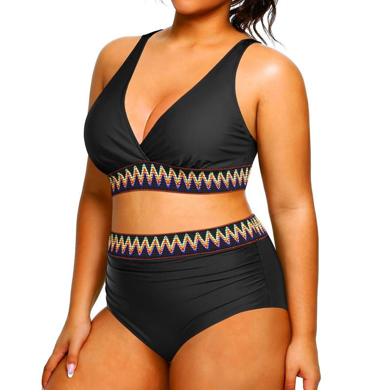 Yonique Womens Plus Size Two Piece Bikini High Waisted Bathing Suit Tummy Control Swimsuit