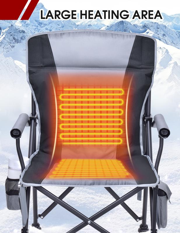 2024 Heated Camping Chair for Adults, Heats Back and Seat, 3 Heat Levels, Fully Padded Heated Folding Chair for Outdoor Sports, Battery NOT Included