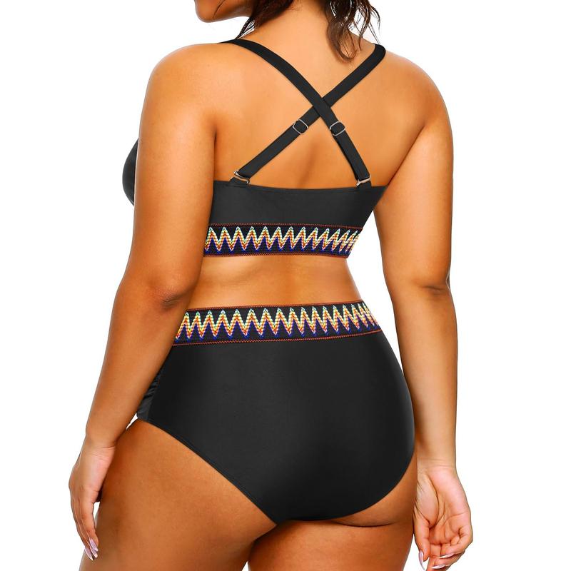 Yonique Womens Plus Size Two Piece Bikini High Waisted Bathing Suit Tummy Control Swimsuit