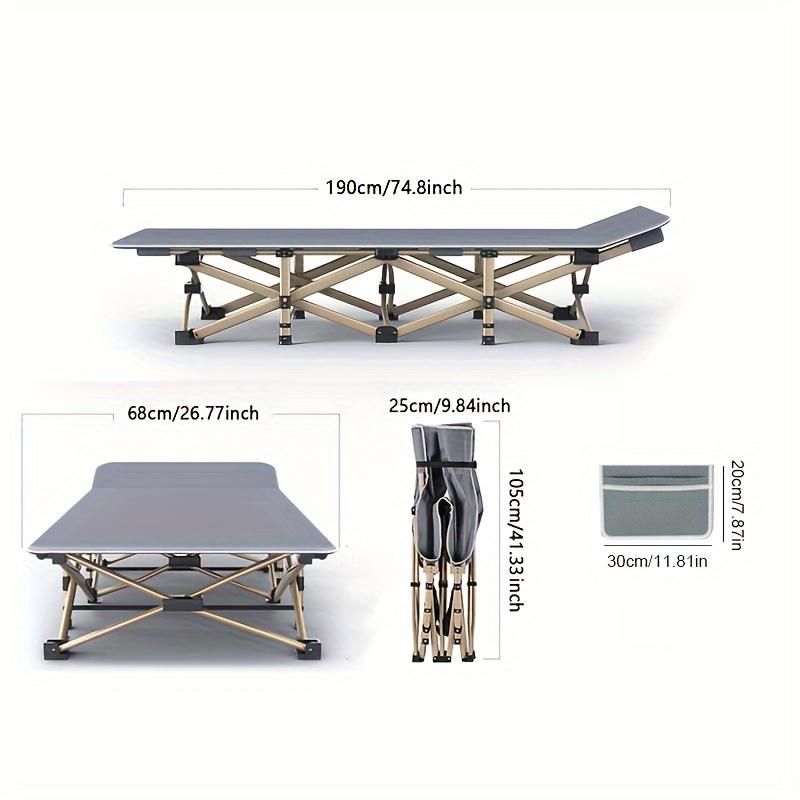 1 75-Inch Outdoor Folding Bed, Camping Bed with Flip Mattress, Portable Folding Guest Bed, 600-Pound Bearing Force, Heavy Bed with Bag, Gray