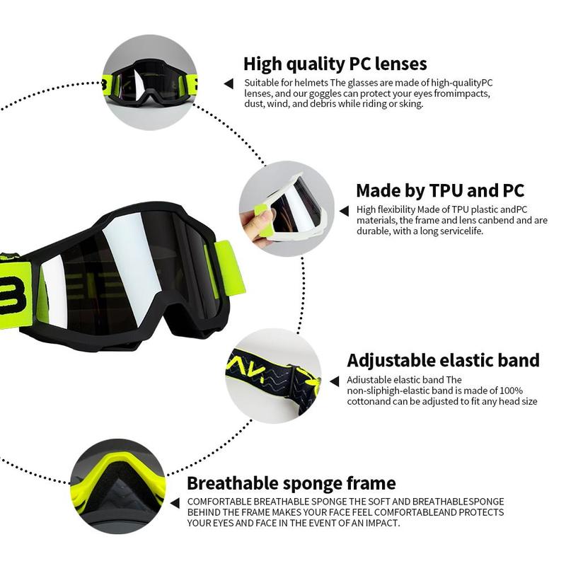 Motorcycle Goggles, Motorcycle Goggles with Neon Reflective Lens, Off-road Riding Goggles, Protective Gear for Motorcycle, Motorcycle Accessories