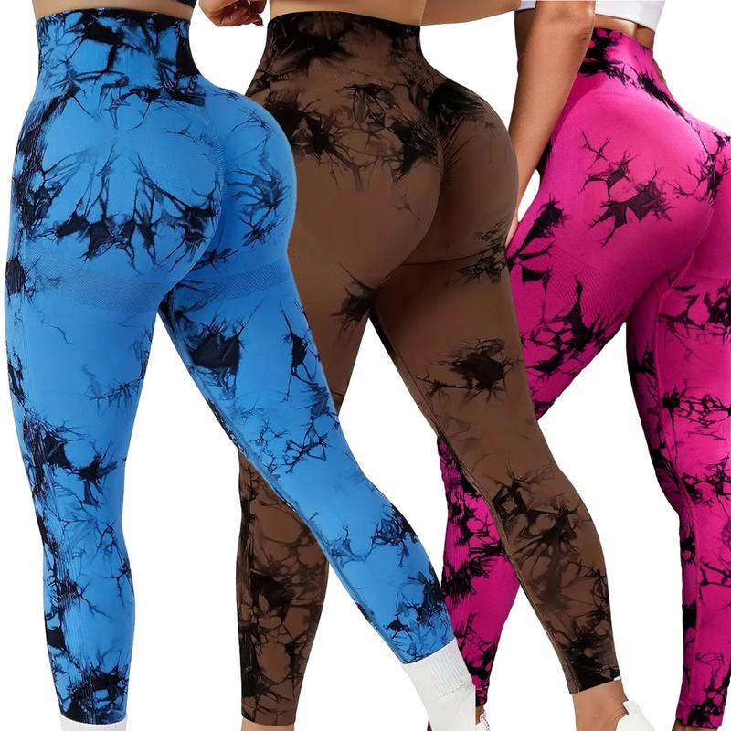 Women's Tie Dye Print High Waist Seamless Sports Leggings，Casual Sporty Comfy Breathable Skinny Pants for Yoga Gym Workout Running