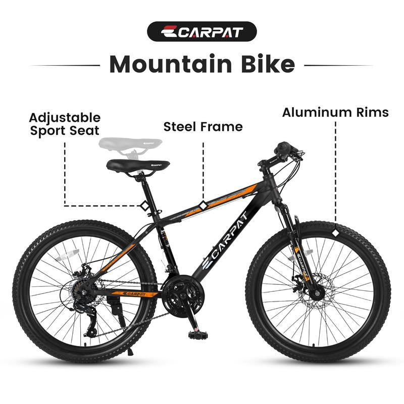 S26102 26 Inch Mountain Bike, Shimano 21 Speeds with Mechanical Disc Brakes, High-Carbon Steel Frame, Suspension MTB Bikes Mountain Bicycle for Adult & Teenagers bmxbike