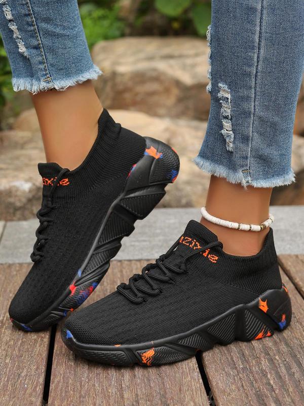 Women's Letter Print Lace Up Running Shoes, Sporty Breathable Comfortable Sneakers, Female All-match Round Toe Sports Shoes for Daily Wear